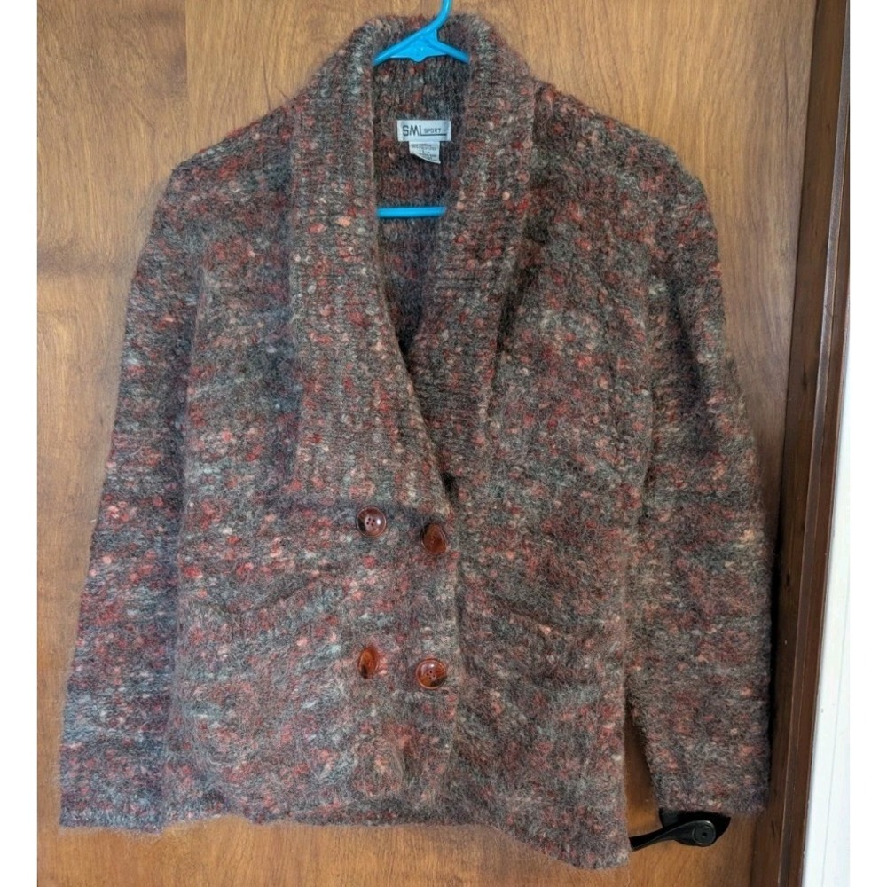 Vintage 70s SML Sport Wool Collar Button down Cardigan Blazer Speckled Pink